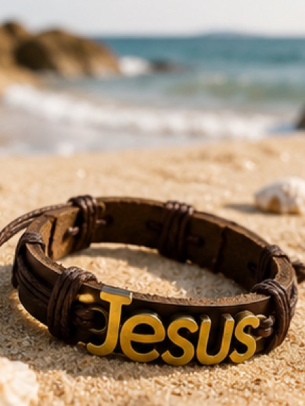 ✝️ Jesus Brown Leather Bracelet – Adjustable Christian Faith Bracelet